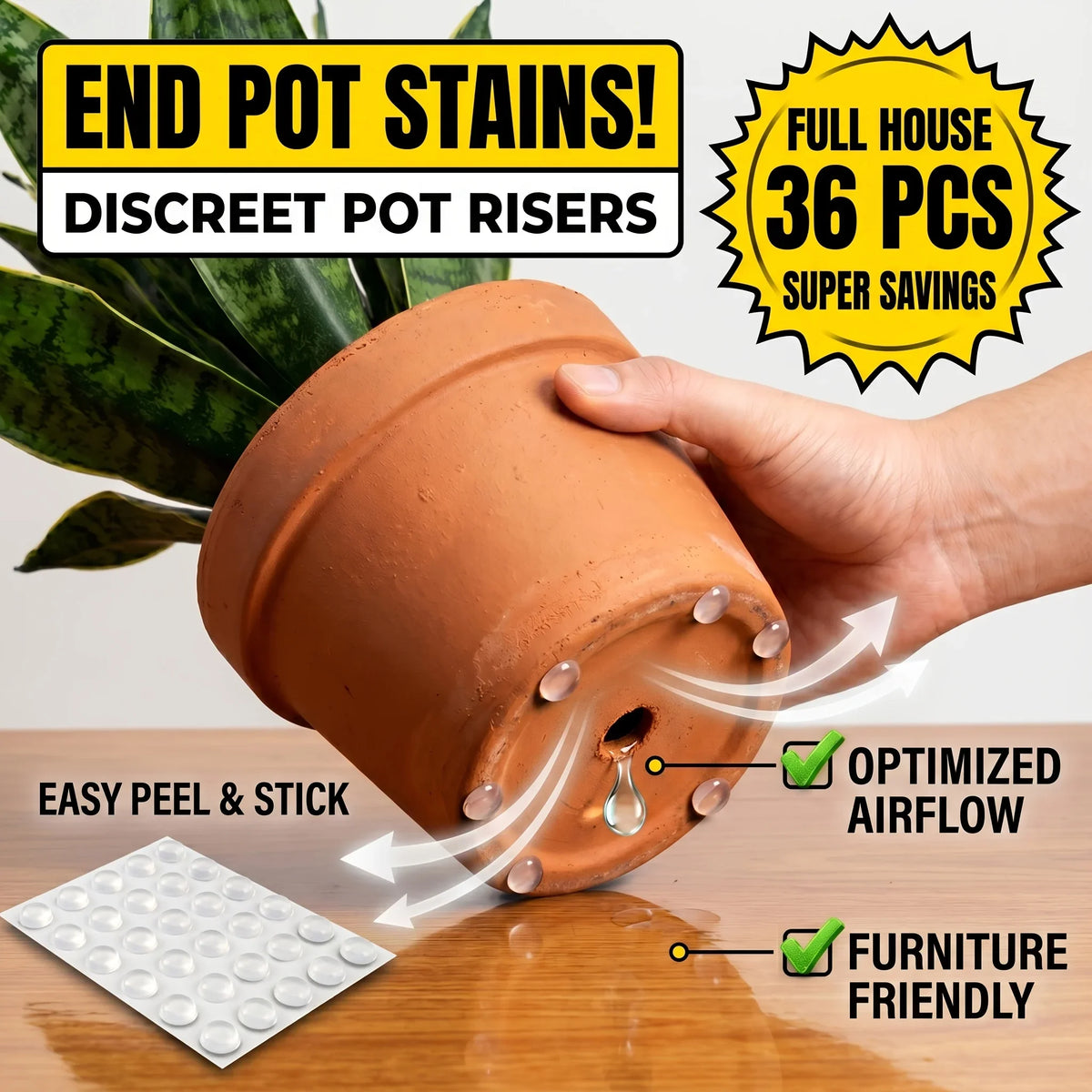 Transparent Self-adhesive Anti Slip Flowerpot Height Pad Suitable