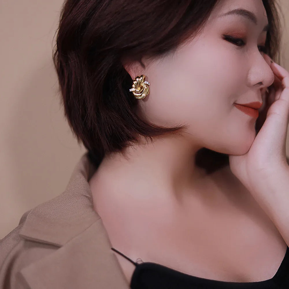 Huitan Vintage Gold Geometric Stud Earrings for Women