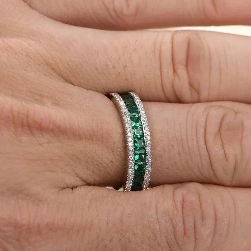 Huitan Green CZ Princess Square Ring for Women | Wedding Jewelry