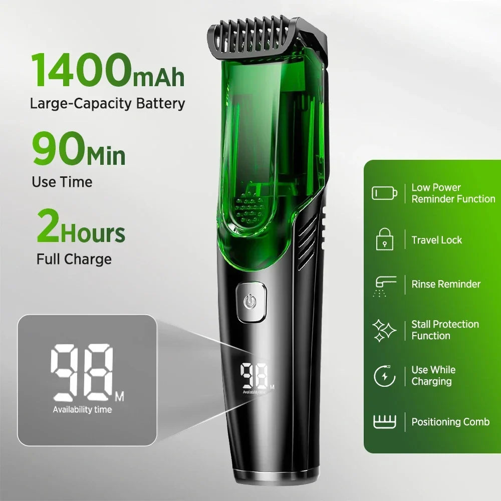 AFDEAL Vacuum Beard Trimmer – LCD, IPX6, 20 Lengths, Cordless