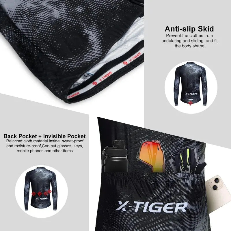 X-TIGER Men's Long Sleeve Cycling Jersey – Breathable & Reflective
