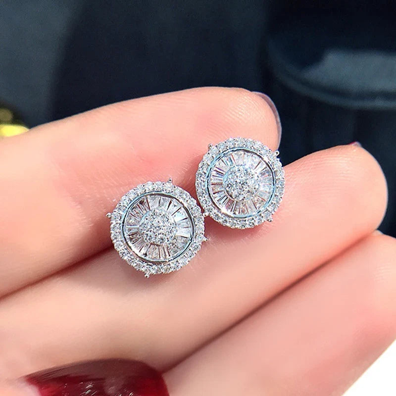 Huitan Crystal CZ Round Stud Earrings – Silver Fashion Jewelry