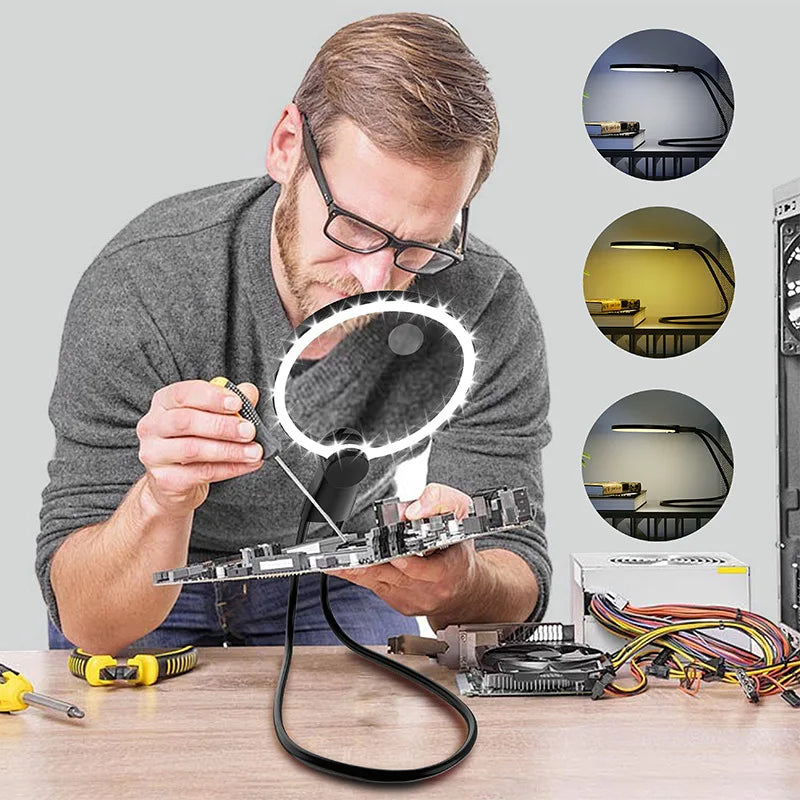 Hands-Free Neck Magnifying Glass 130mm | Cold & Warm LED Light