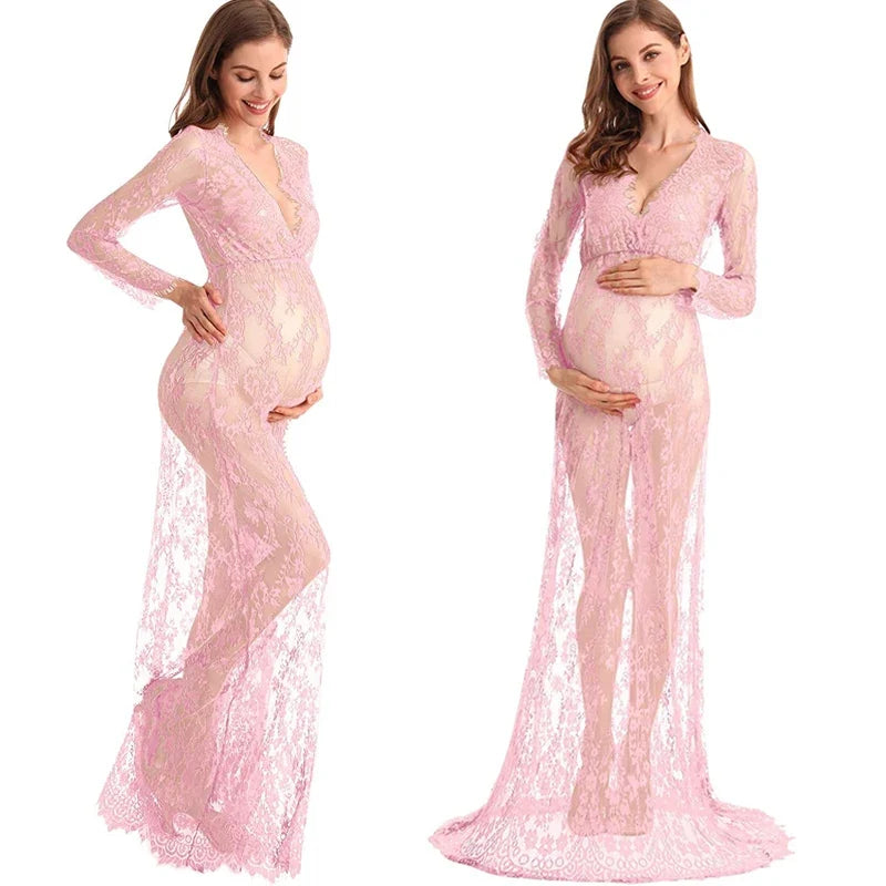Lace See-Through Maternity Maxi Dress | Photo Shoot Gown