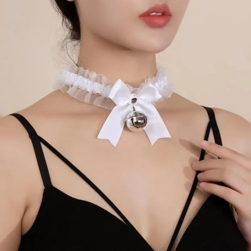 Gothic Lace Bow Bell Choker Necklace – Women's Party Jewelry