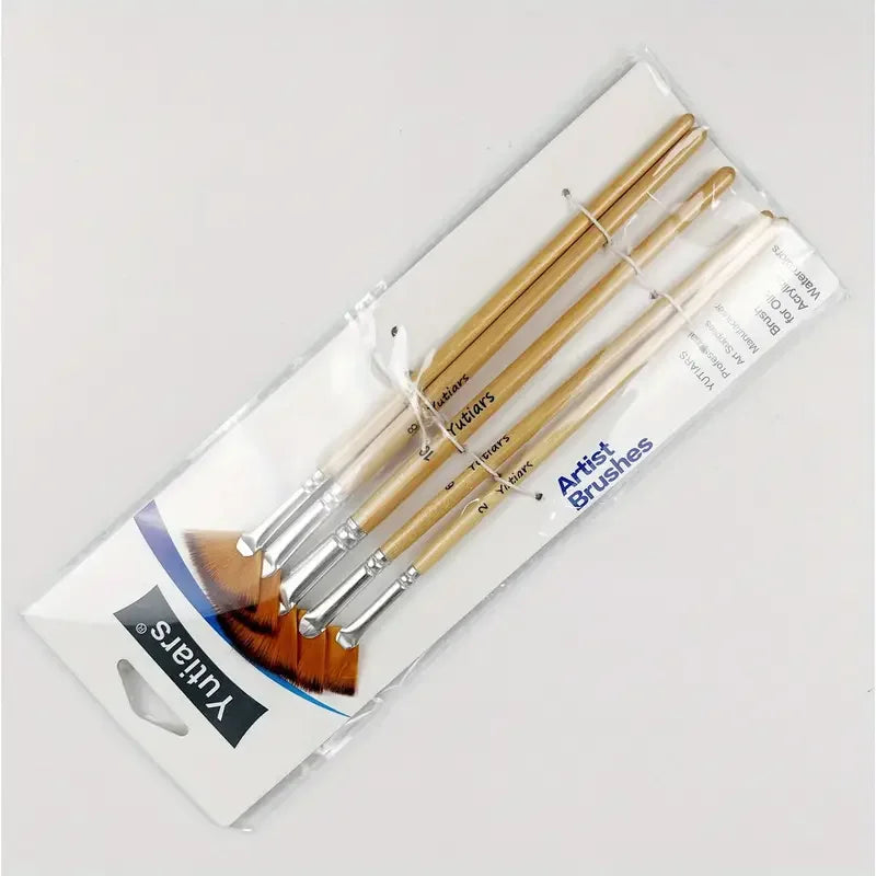 Professional 5-Piece Fan Brush Nylon Bristles Acrylic Watercolor