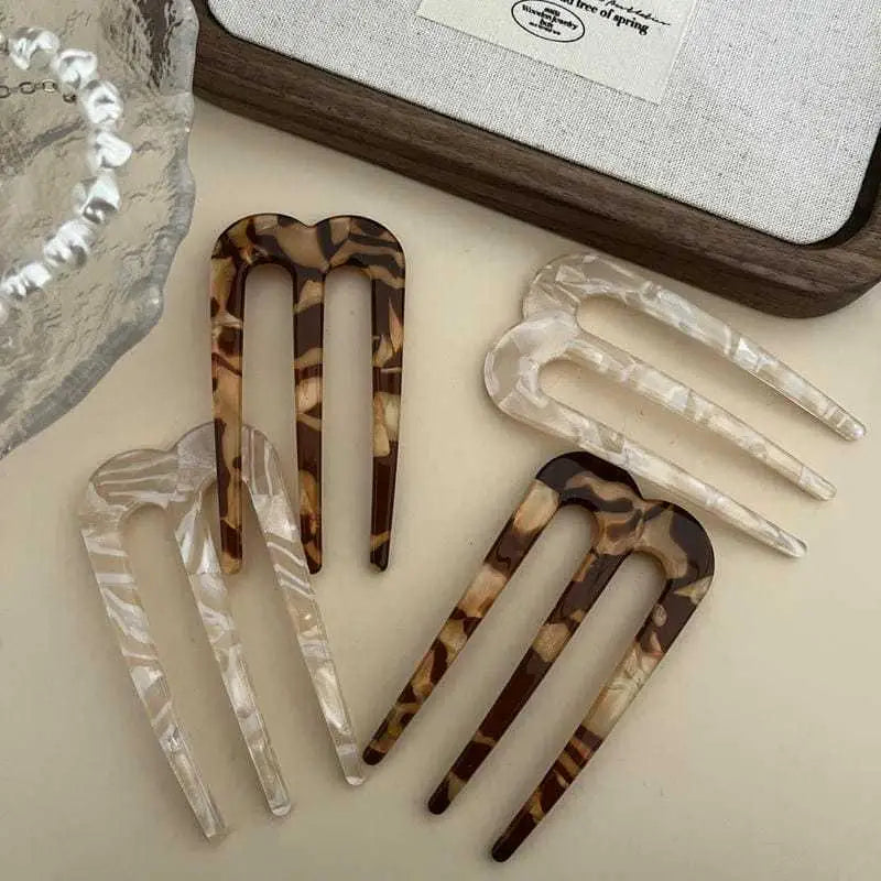 French U-Shaped Hair Fork – 3 Prong Bun Stick for Women
