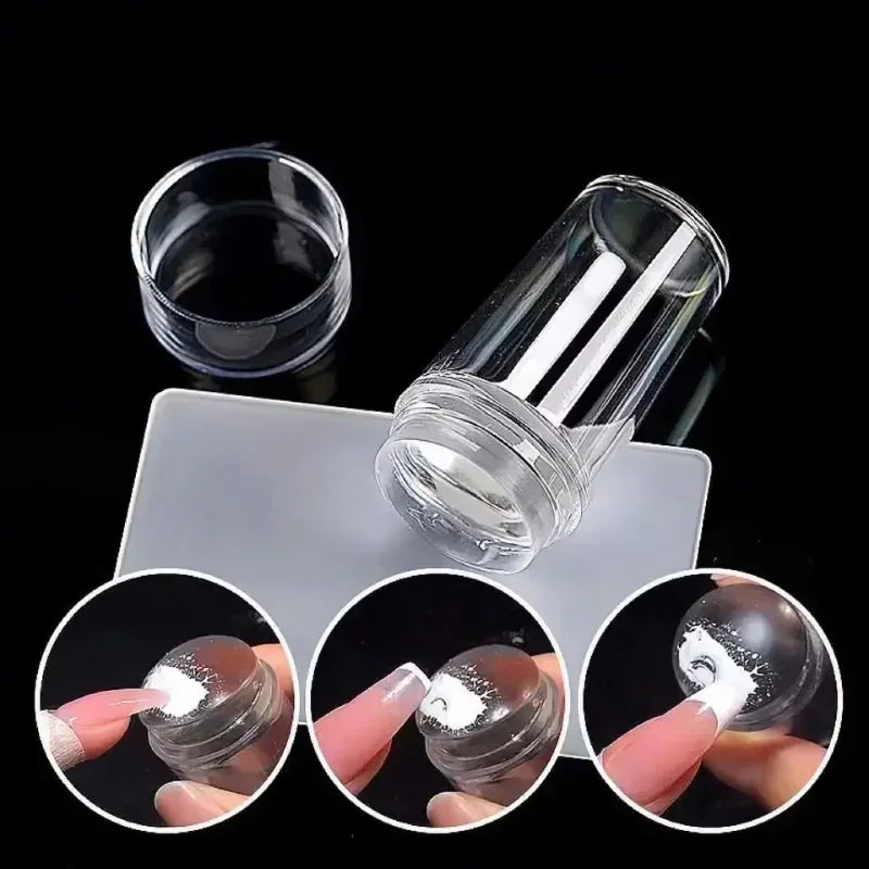 6-Piece Clear Nail Art Stamping Kit – Jelly Stamper & Scraper Set