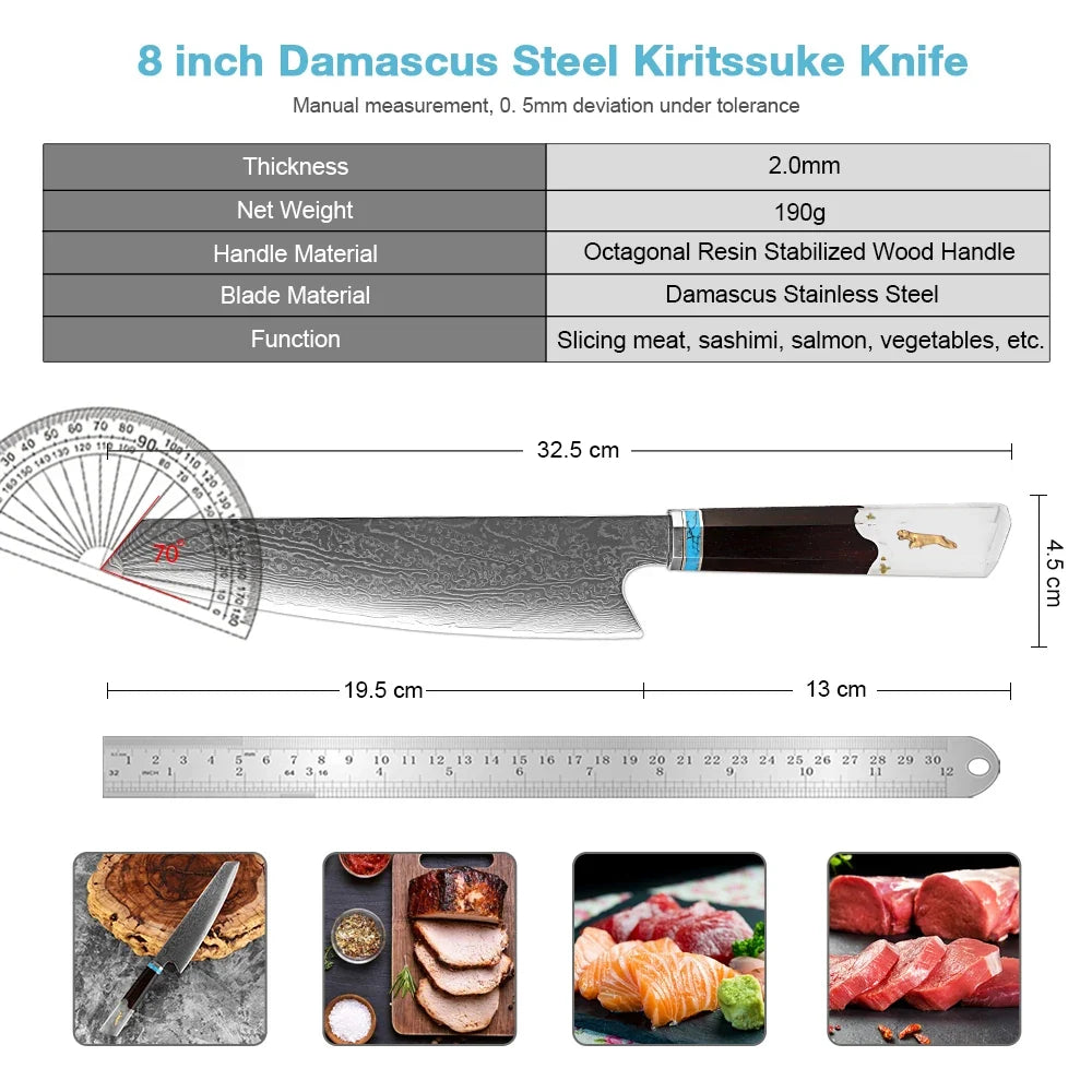 Damascus Kiritsuke Chef Knife 8-Inch | VG10 Steel Core