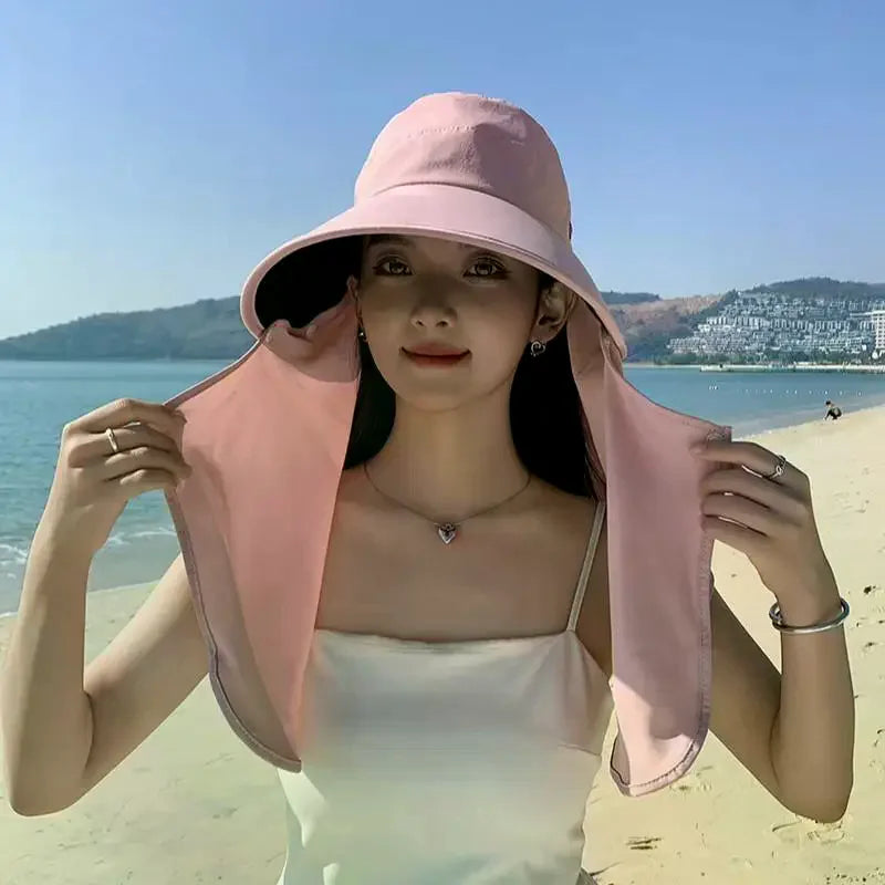 Women's UV Wide Brim Visor Shawl Cap | Beach & Outdoor Sun Hat
