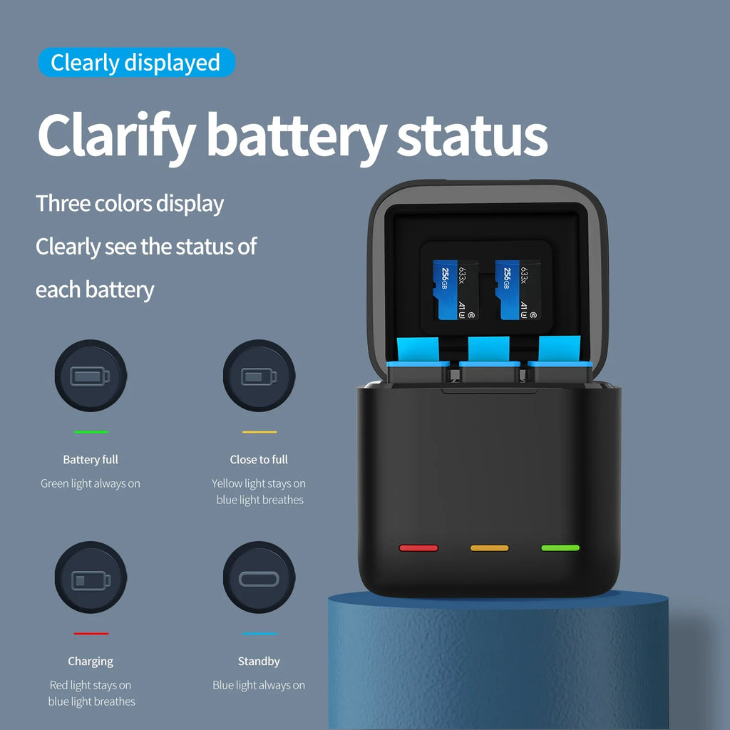 TELESIN Portable Battery Charger 3 Slot Fast Charging Gopro Hero 13