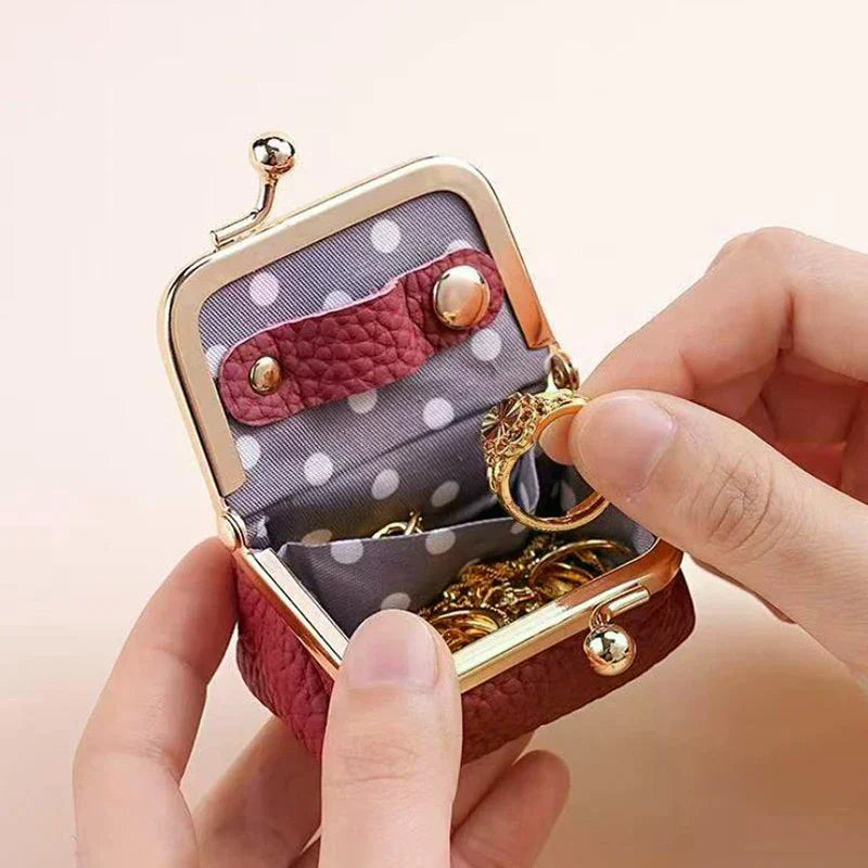 Genuine Leather Kiss Lock Coin Purse | Mini Square Wallet