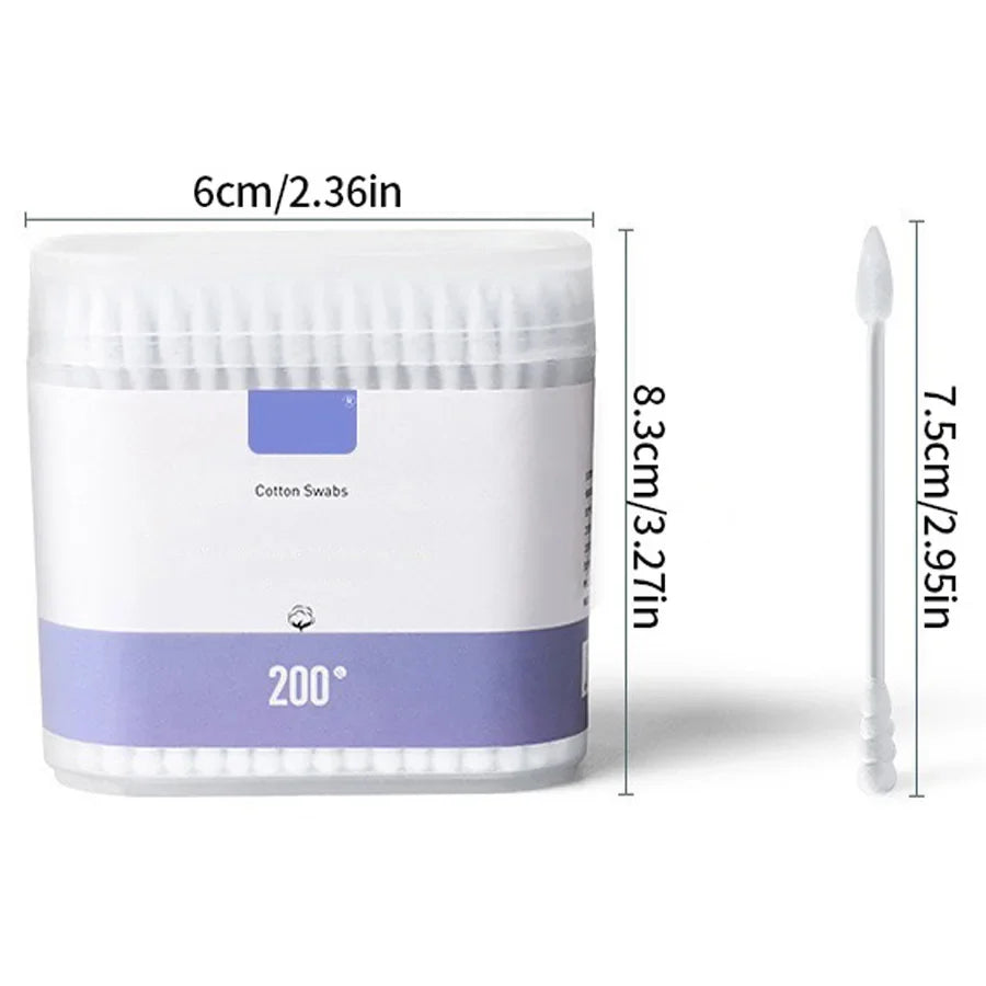200-Pack Double-Ended Cotton Swabs – Makeup & Personal Care