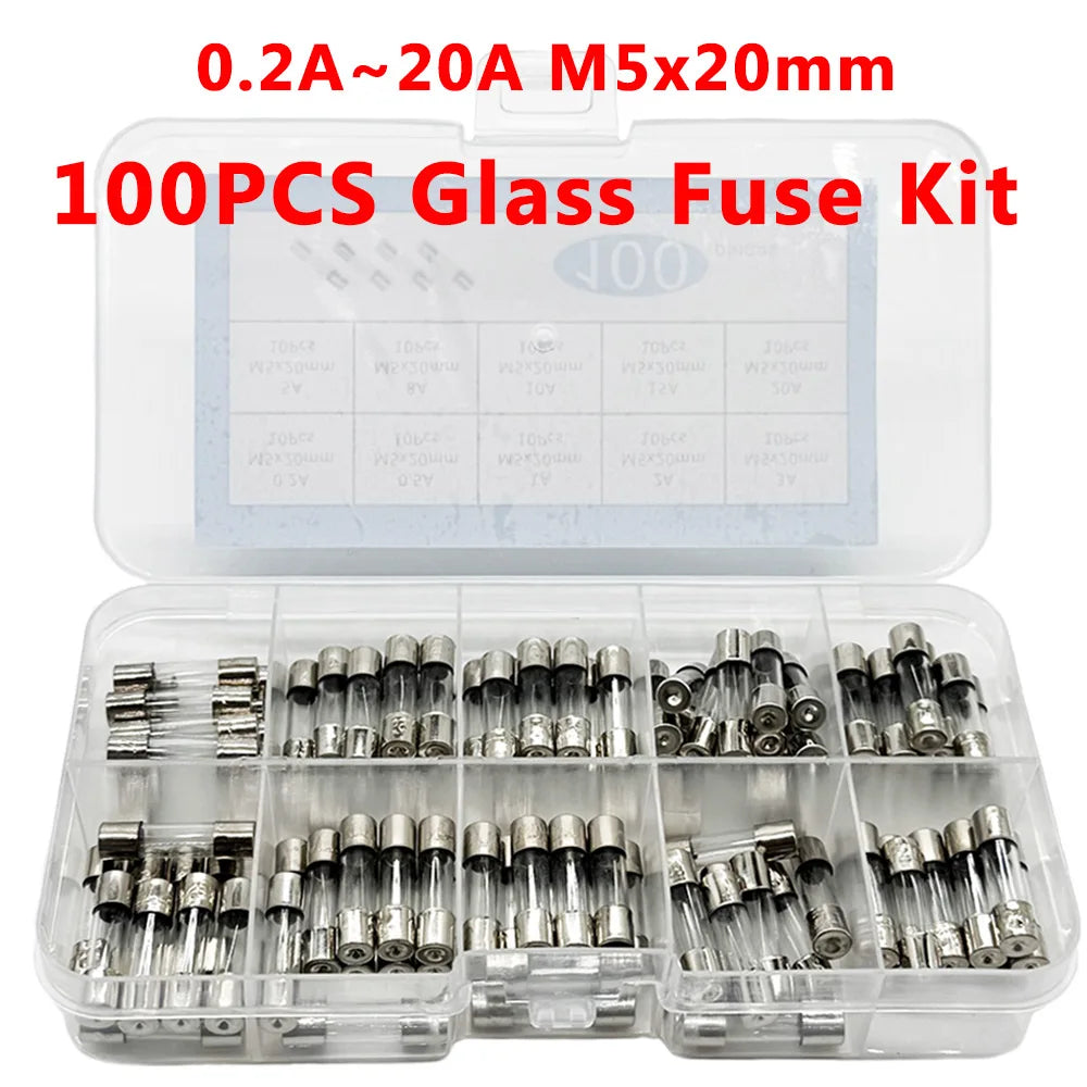 100 Pcs Fast-Blow Glass Fuse Kit 5x20mm 250V – 10 Values