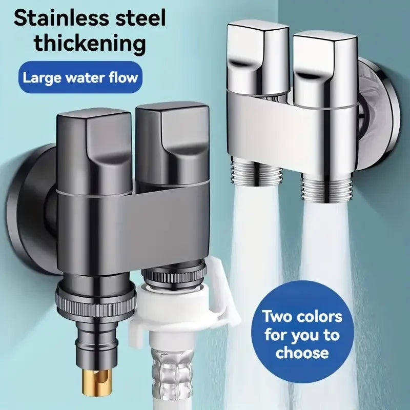 Stainless Steel G1/2 Double Outlet Angle Valve | Bathroom Faucet