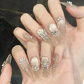 YADORNOS Cat's Eye Press On Nails | Diamond Butterfly French Set