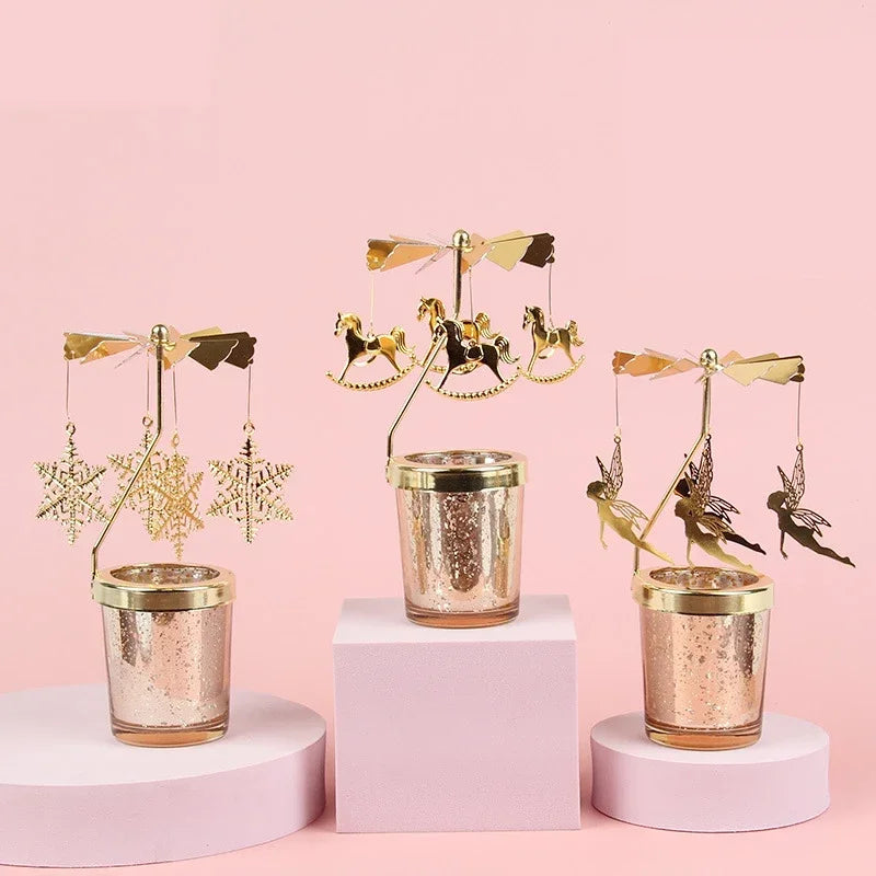 Gold Romantic Rotating Candlesticks Home Christmas Party Decoration