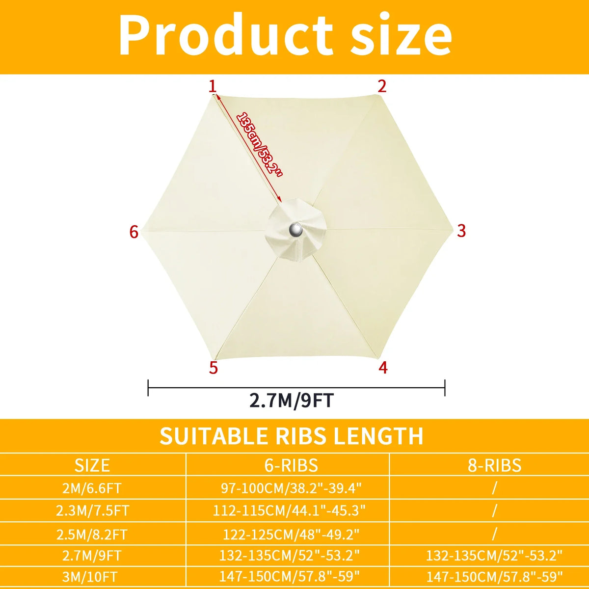 Patio Umbrella Replacement Canopy | 6 & 8 Rib Garden Parasol Cover