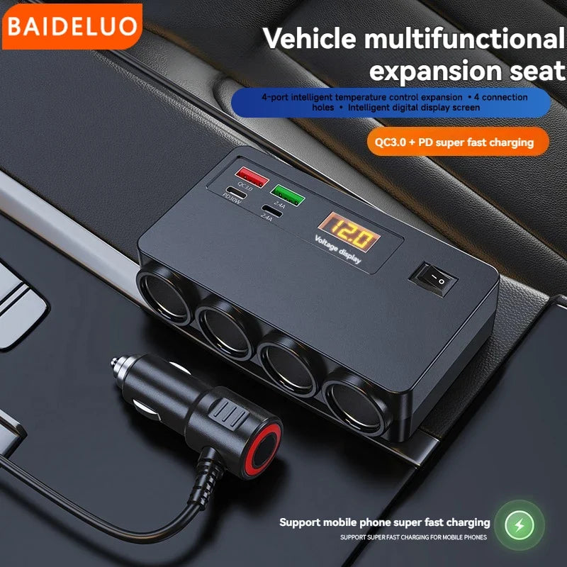 4-Port QC3.0 PD Car Charger 120W Fast Charging Adapter 12–24V