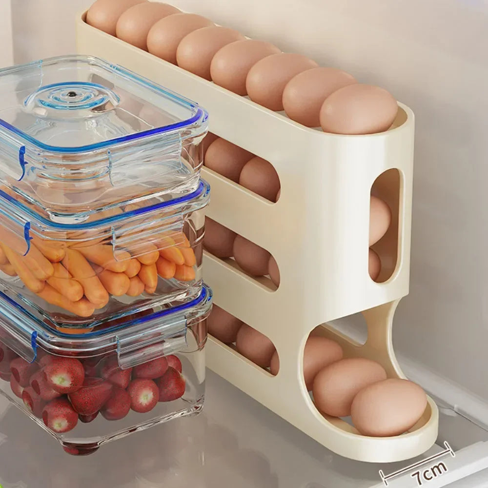 4-Layer Rolling Egg Holder – Fridge Egg Dispenser Organizer