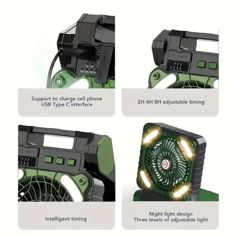 5200mAh Solar Camping Fan with LED Lantern & Sleep Timer