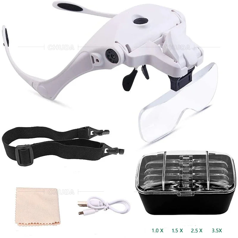 Head-Mounted LED Magnifying Glasses – 5-Speed Optical Loupe