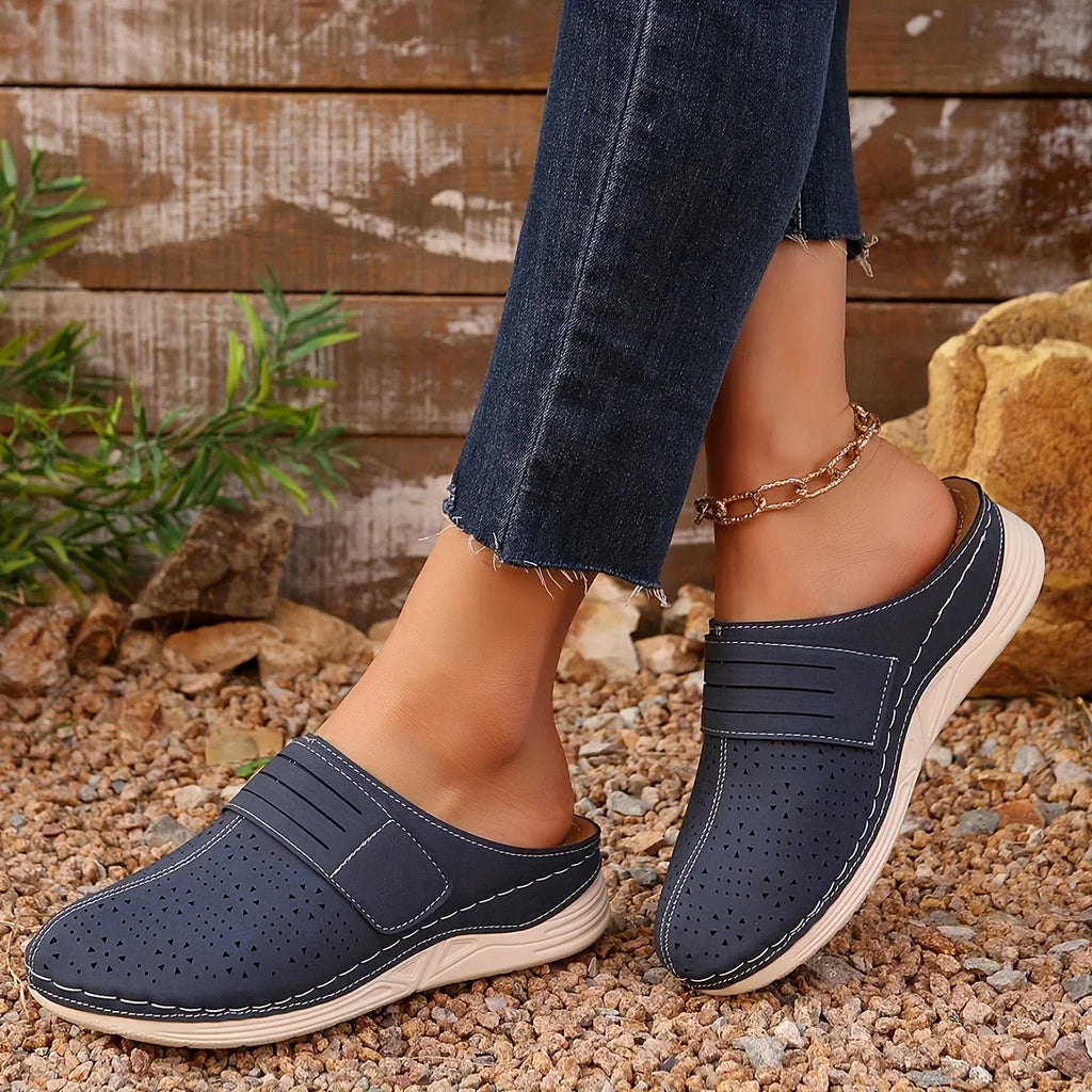Women's Vintage Wedge Mule Sandals – Slip-On Faux Leather
