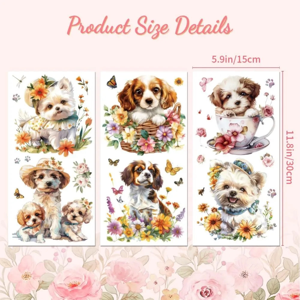 Rub-On Transfer Decals Dogs & Flowers 6×12" 3-Pack UV DTF