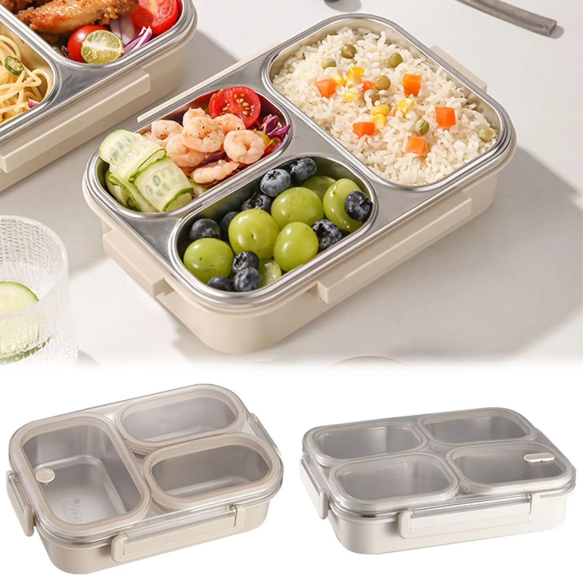 Stainless Steel Bento Lunch Box | 3-Compartment Leakproof