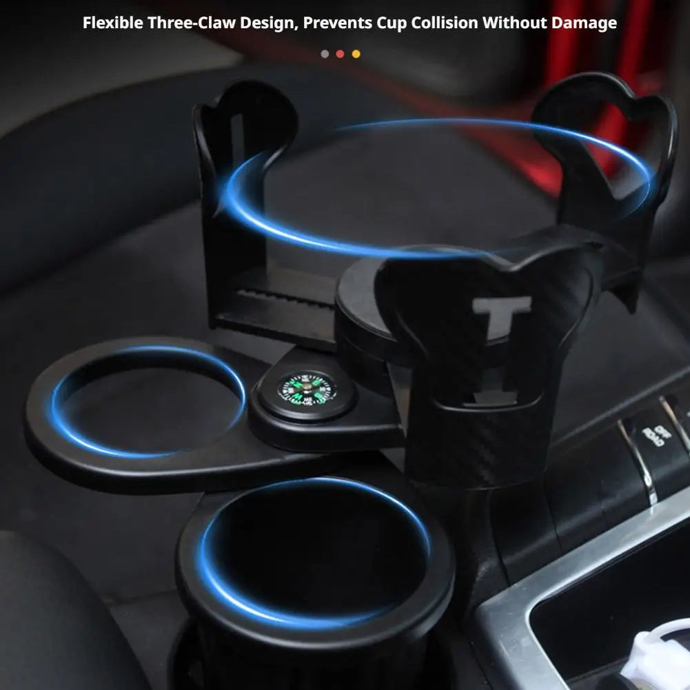 3 1 Car Cup Holder Expander Adapter 360 Rotatable Dual Built Compass