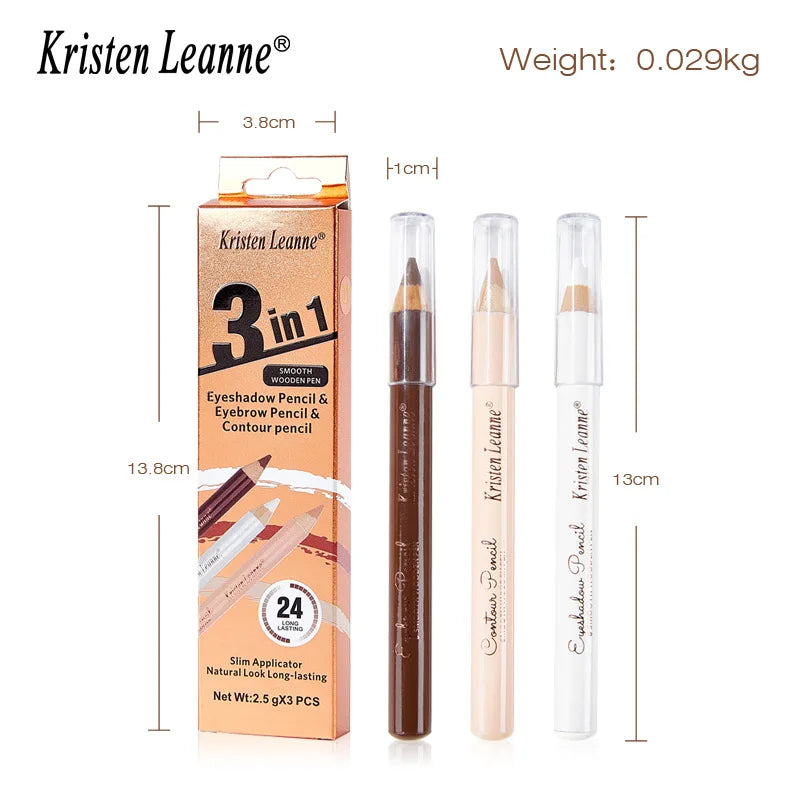 3-Piece Wooden Eyeshadow Liner & Contour Concealer Pencil Set