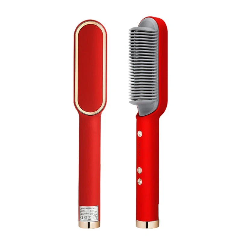 2-in-1 Ceramic Hair Straightener Brush | Negative Ion Hot Comb