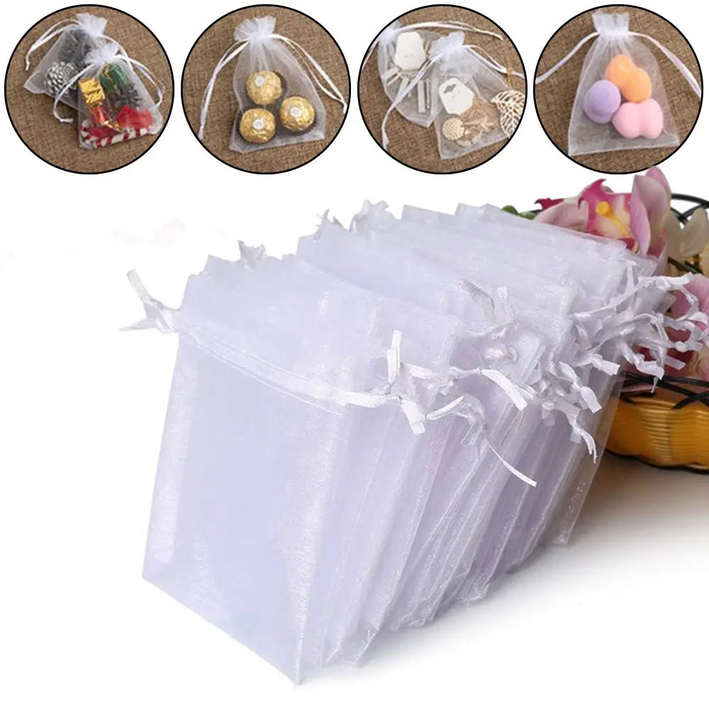 White Organza Drawstring Gift Bags 25/50 Pack – Party Pouches