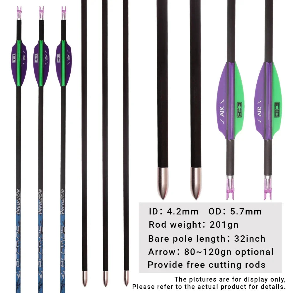 6 ID4 Arrow Spine 250-1000 Shaft Pure Carbon Archery AIR Feathers