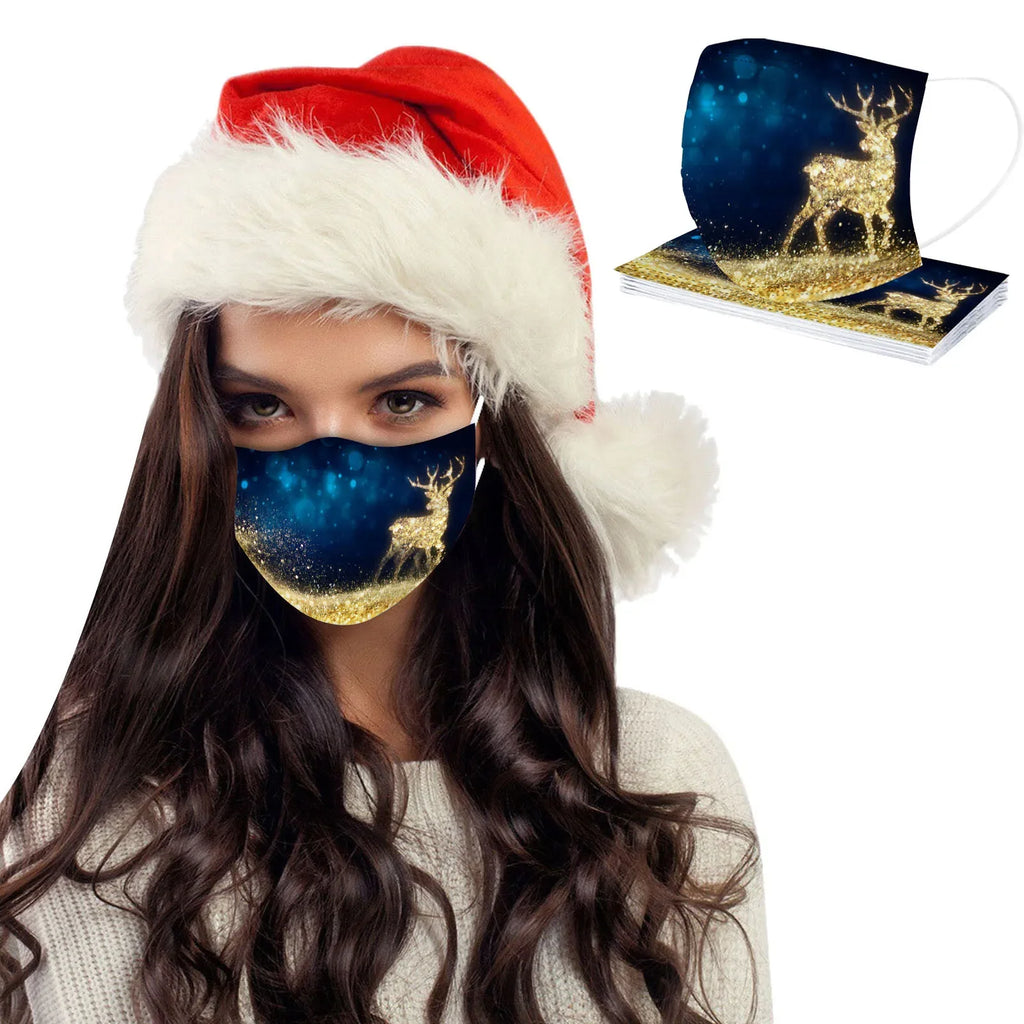 10-Pack Christmas Disposable Face Masks 3-Ply Earhook | Adult