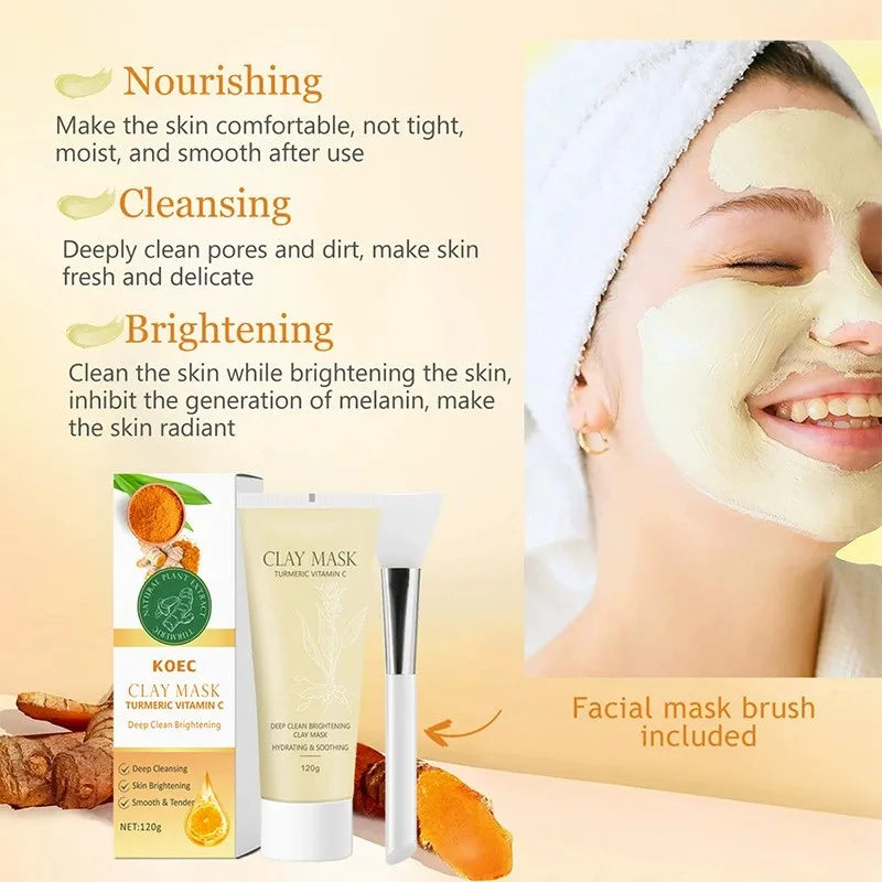 Turmeric VC Niacamide Clay Cleansing Mud Mask Brush Brightening