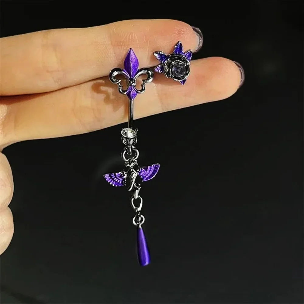Purple Iris Drop Earrings – Minimalist Floral Studs for Women