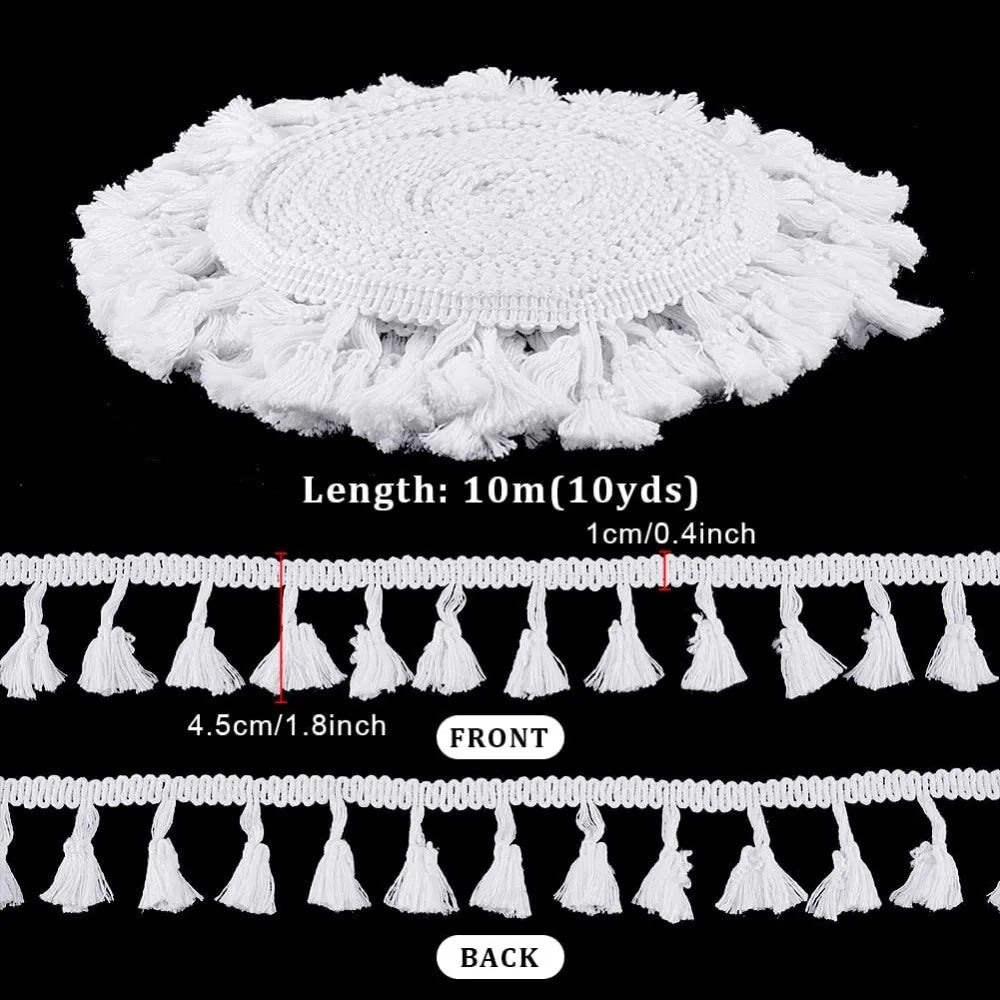 White Cotton Fringe Tassel Trim Ribbon 1-3/4" – 10.9 Yards