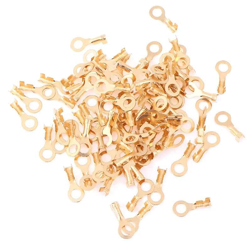 100Pcs 4.2mm Gold Brass Round Splice Wire Terminals | Low Voltage