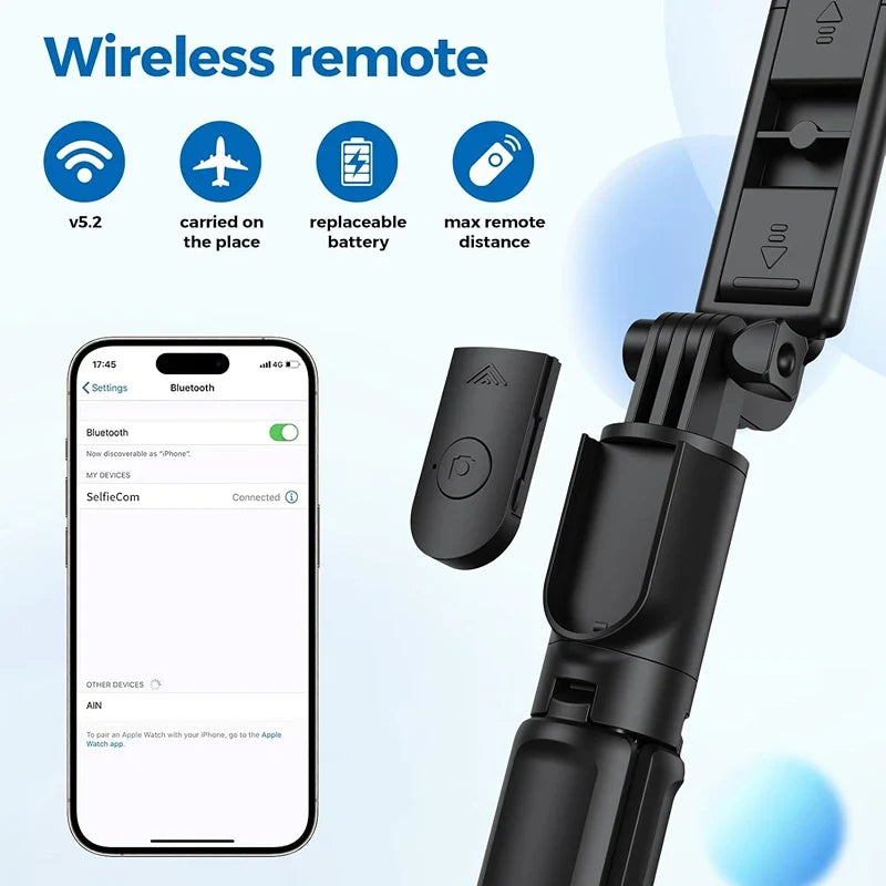 Bluetooth Selfie Stick Tripod with Fill Light & Remote