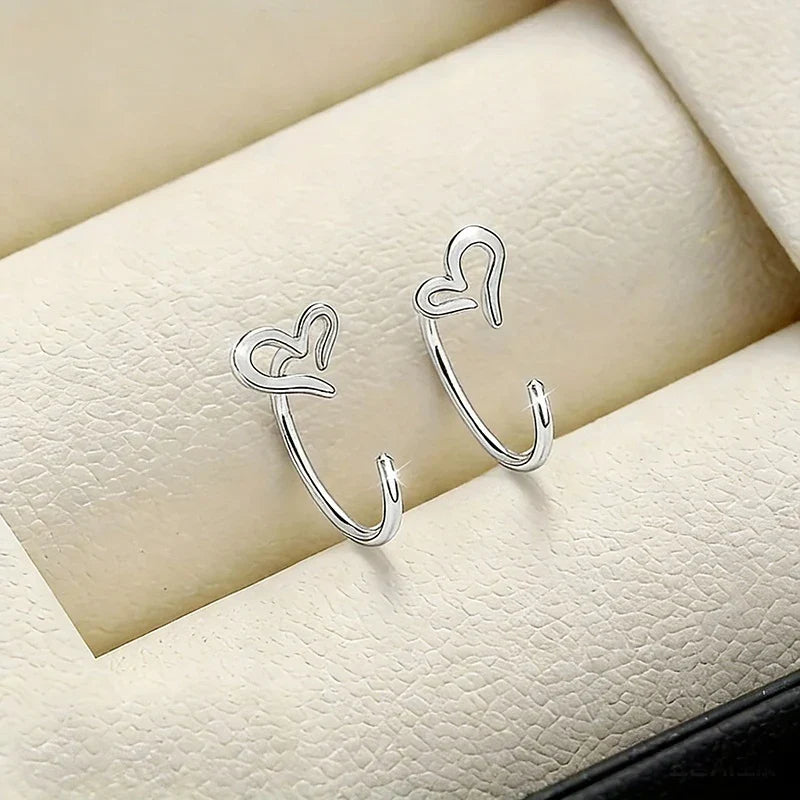Huitan Glossy Heart Stud Earrings – Elegant Women's Jewelry
