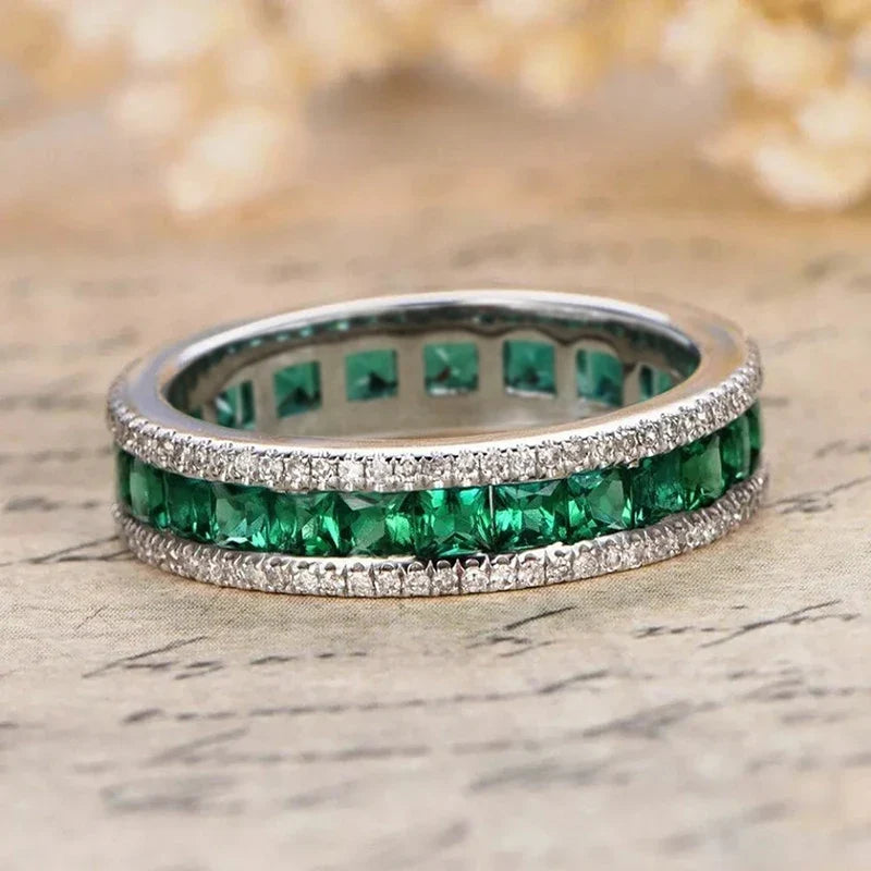 Huitan Green CZ Princess Square Ring for Women | Wedding Jewelry