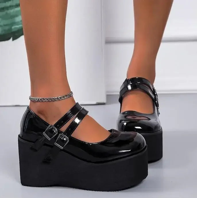 Women's Lolita Mary Jane Wedge Pumps | Gothic Punk High Heels