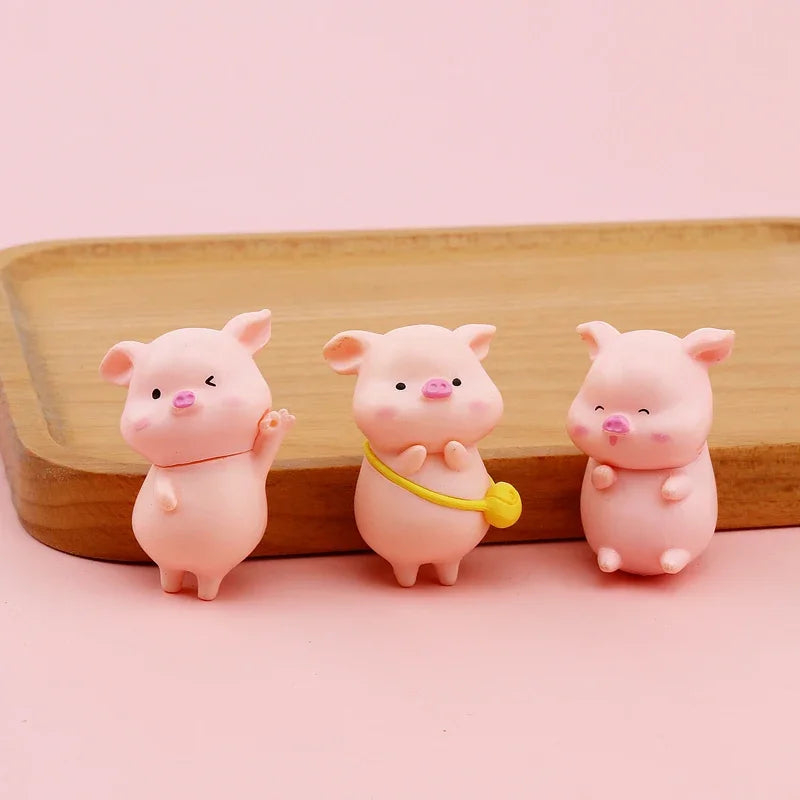 Cute Cartoon Pink Pig Figurine Miniaturas Ornament Resin Piggy Statue