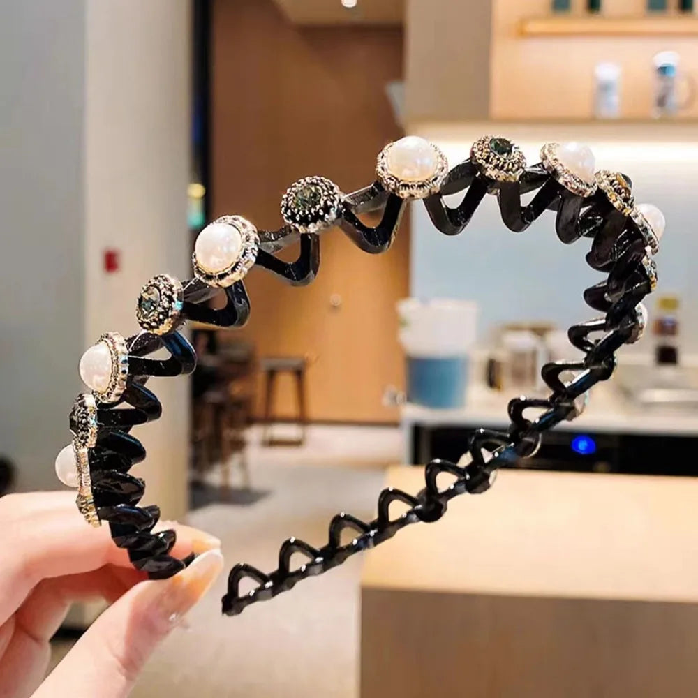 Rhinestone Pearl Hair Braider Headband – Floral Zircon