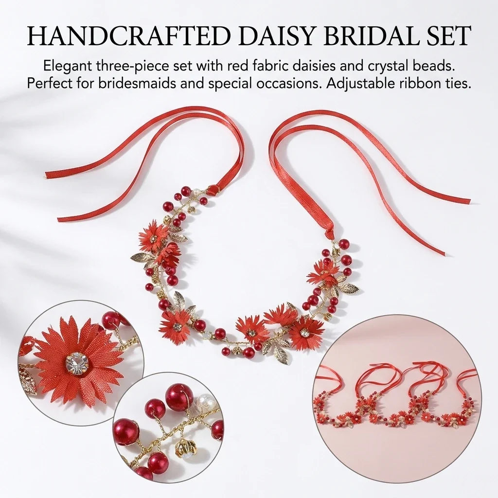 Red Crystal Twist-Bead Hairband Set of 3 | Wedding & Party