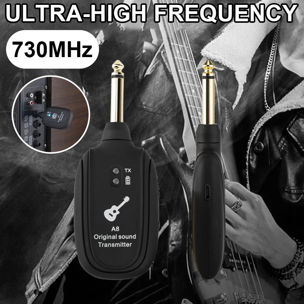 A8 UHF Wireless Guitar System – Transmitter & Receiver Rechargeable