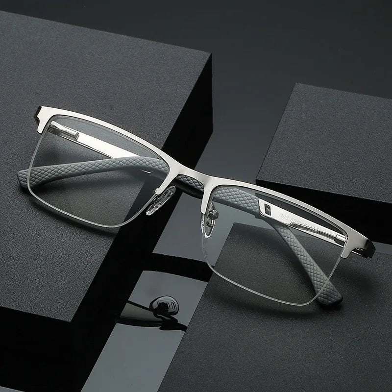 Men's Blue Light Blocking Reading Glasses | Half Frame Steel