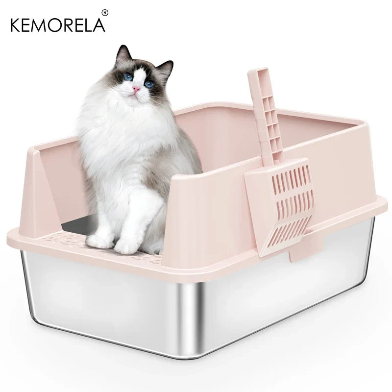 KEMORELA XL Stainless Steel Cat Litter Box with Lid & Scoop