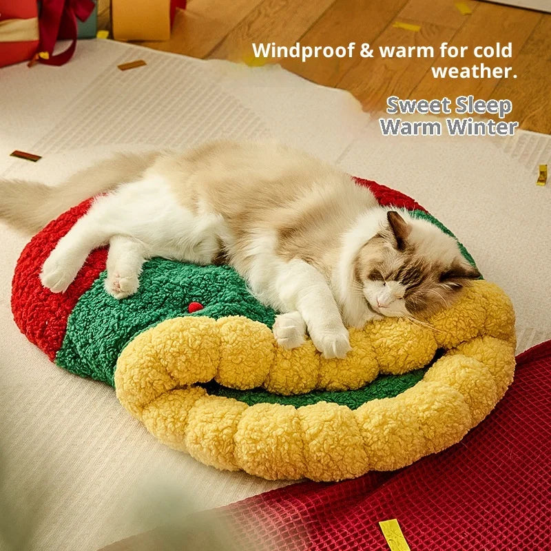 Autumn Winter Warm Cat Bed Deep Sleep Semi-enclosed Dog Christmas